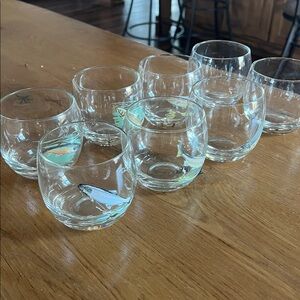 Ned Smith Signed Vtg Mid Century Set 8 Drinking Roly Poly Barware Glasses Fish